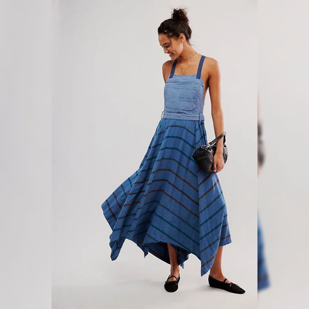 Free People So It Goes Maxi Dress in Oceanview Combo‎ Women's Size Large